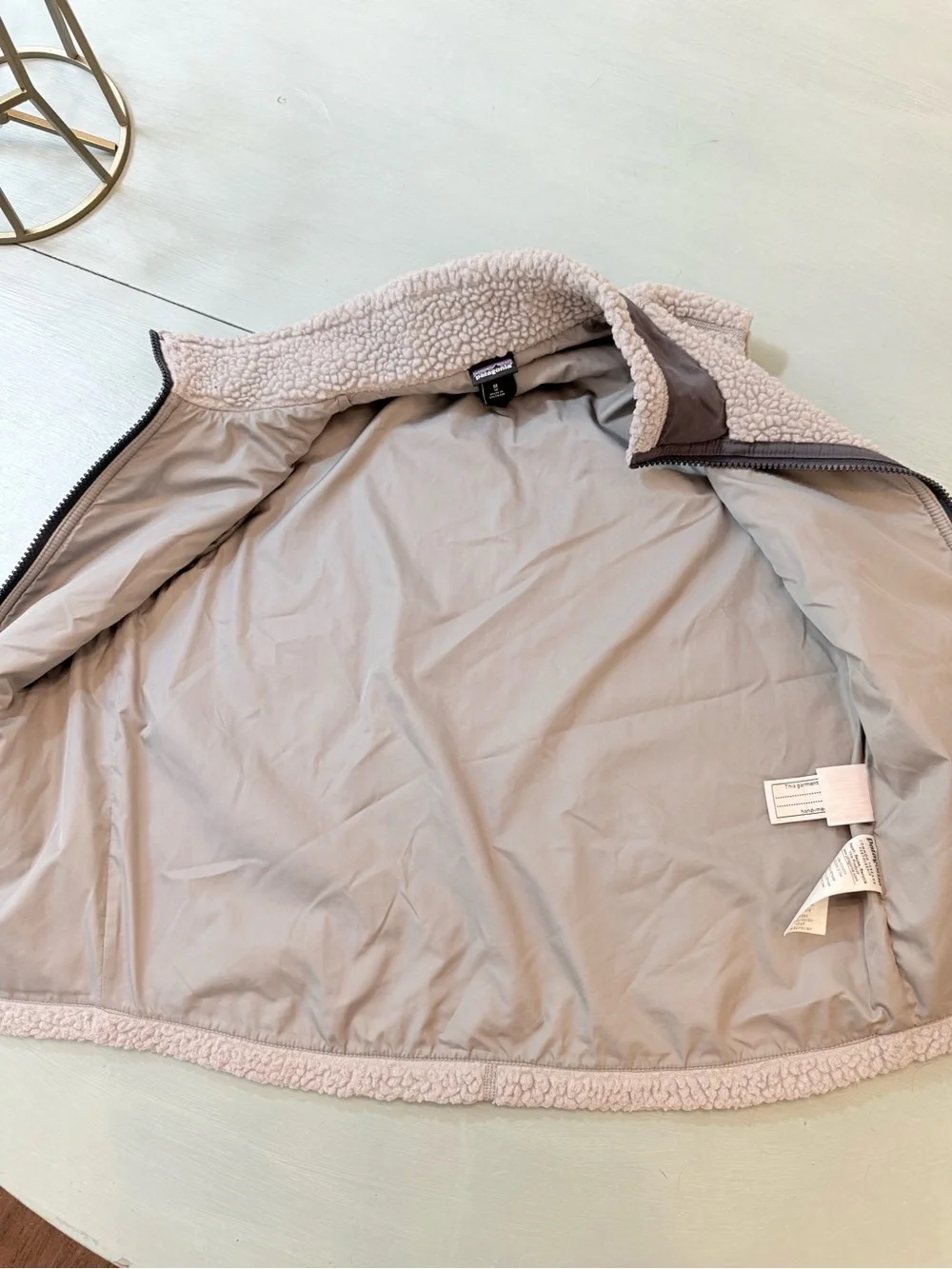 Patagonia Cream Sherpa Fleece Vest with Dark Trim